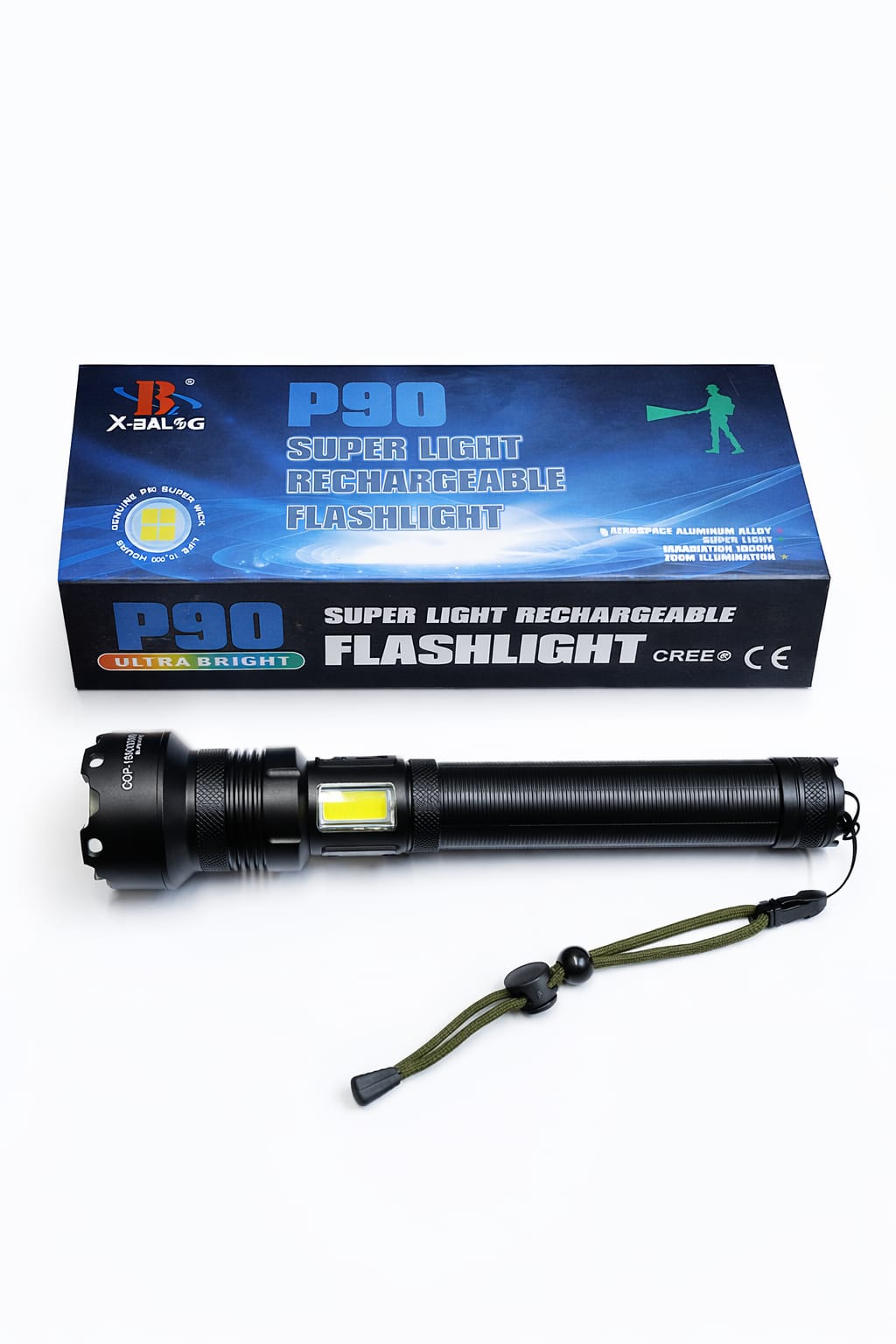 Wiederaufladbare LED-Taschenlampe P90 Ultra Bright mit COB-Seitenlicht